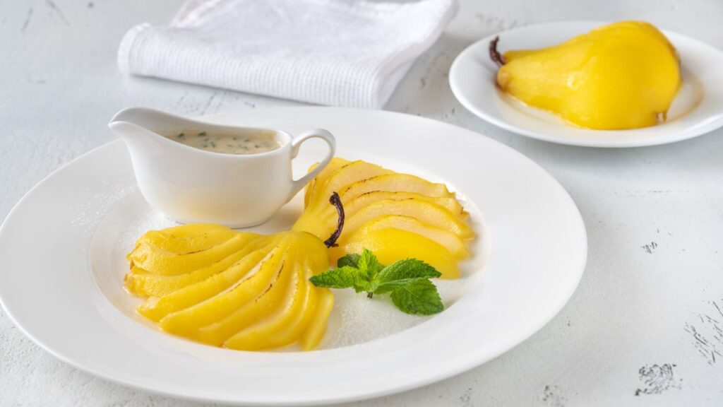 Saffron Poached Pears With Greek Yogurt